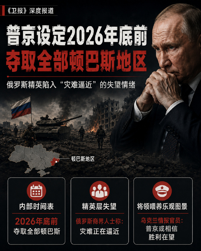 《卫报》：普京设定2026年底前夺取全部顿巴斯地区俄罗斯精英陷入"灾难逼近"的失