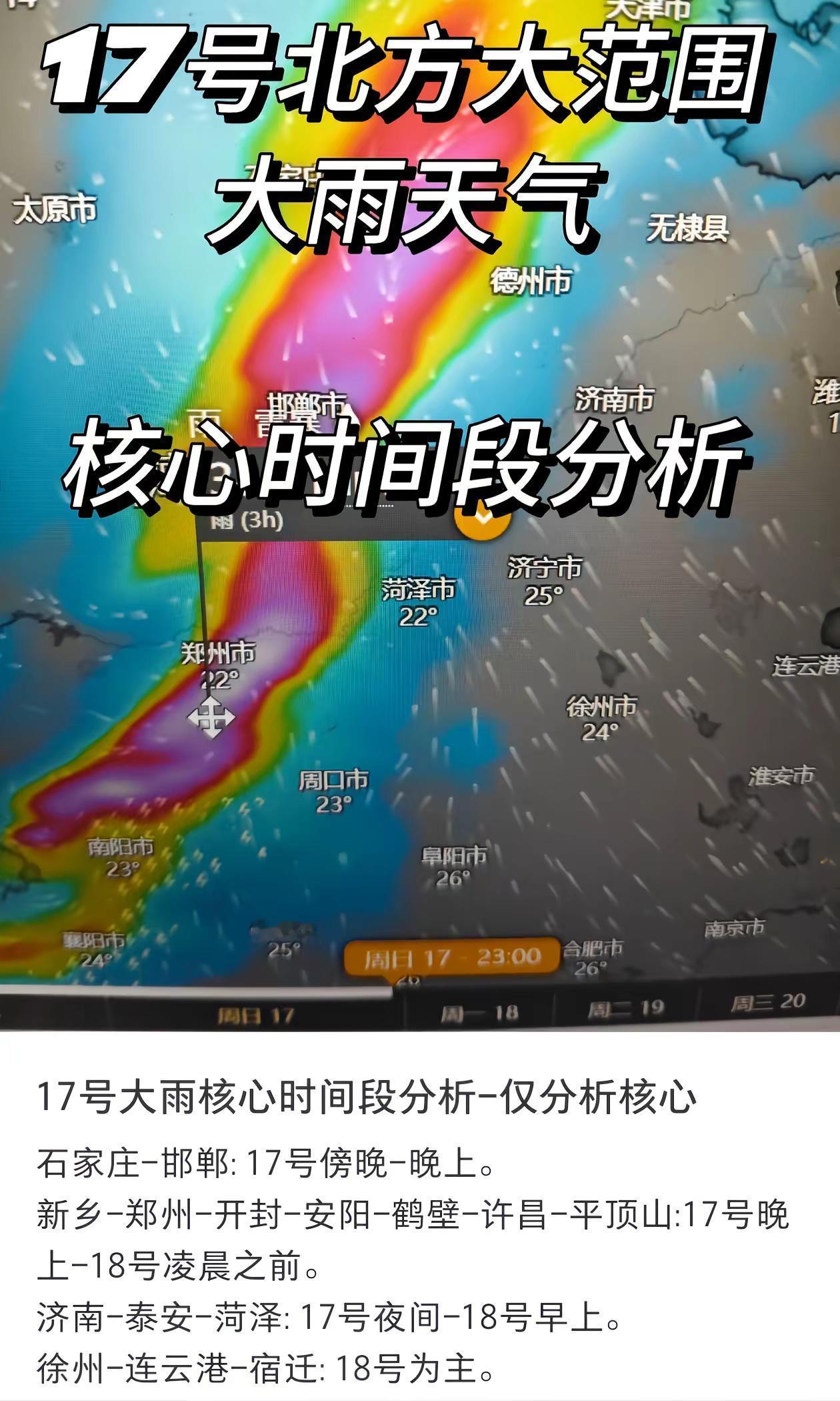 17号大雨核心时间段分析-仅分析核心石家庄-邯郸: 17号傍晚-晚上。新乡-郑州
