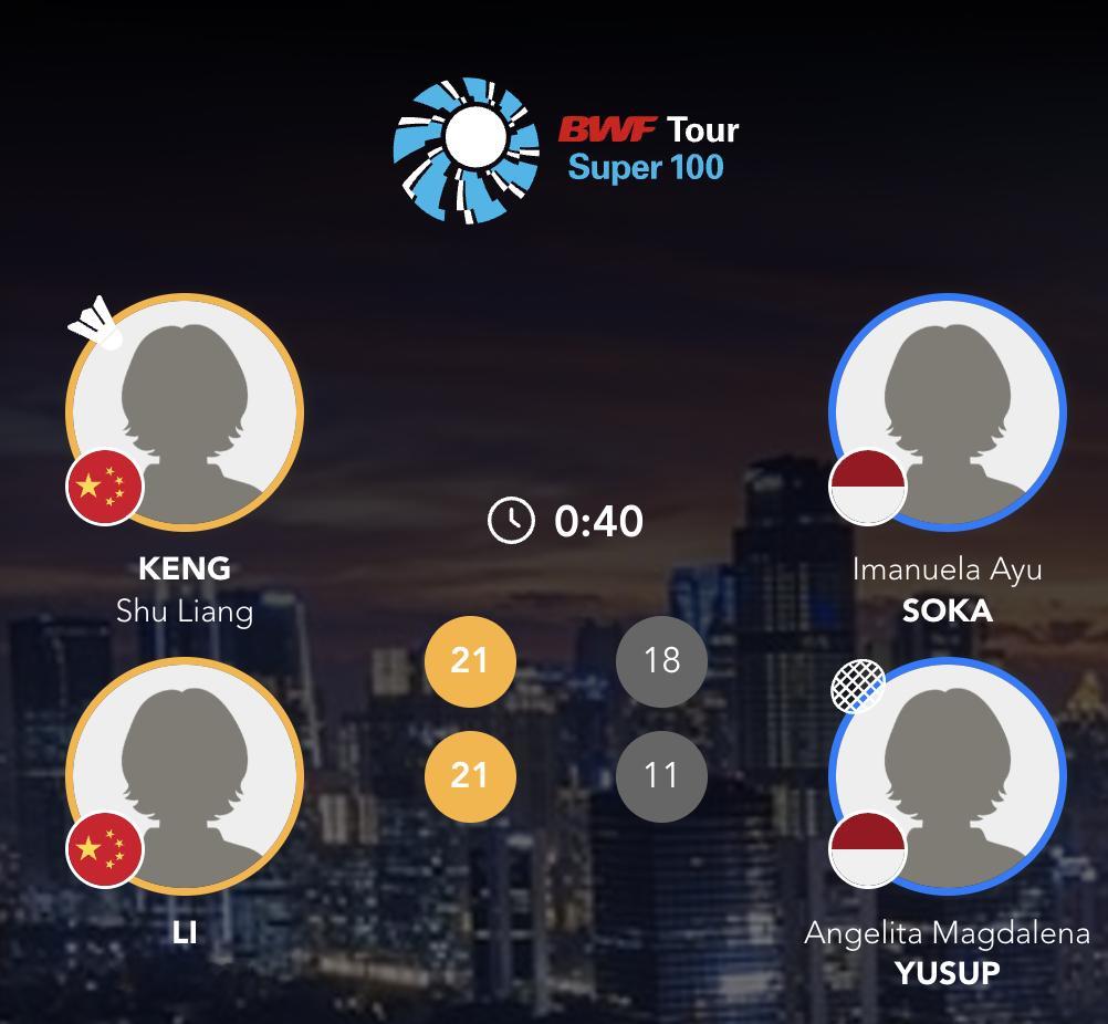 坑姝良/李华洲🇨🇳 21-18、21-11 🇮🇩索卡/安吉丽塔下轮对手：