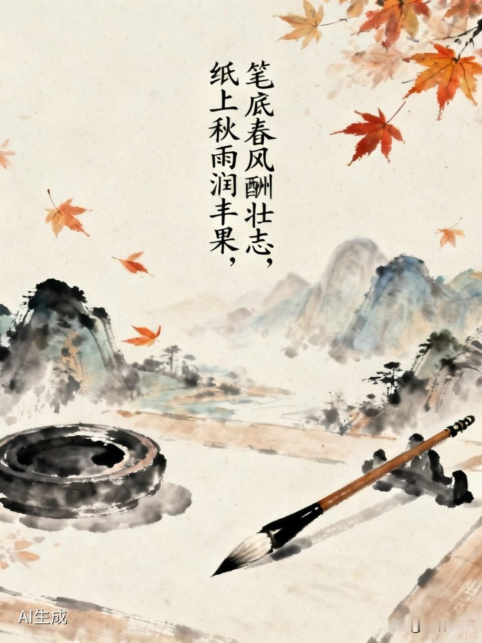 “笔底春风酬壮志，纸上秋雨润丰果”，这诗句太有韵味了。
笔底春风，恰似我们怀揣壮
