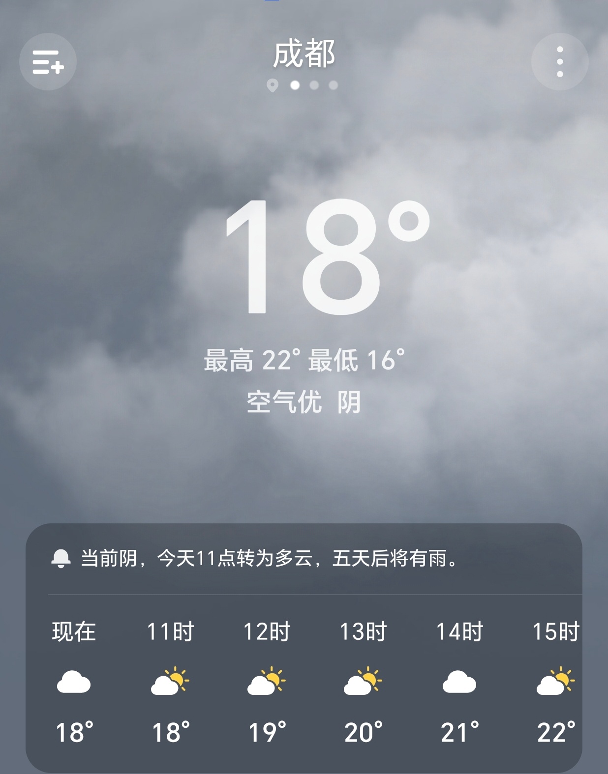 【早安成都】今天是5月2日，星期六，农历三月十六，成都多云，16-22°C。不冷