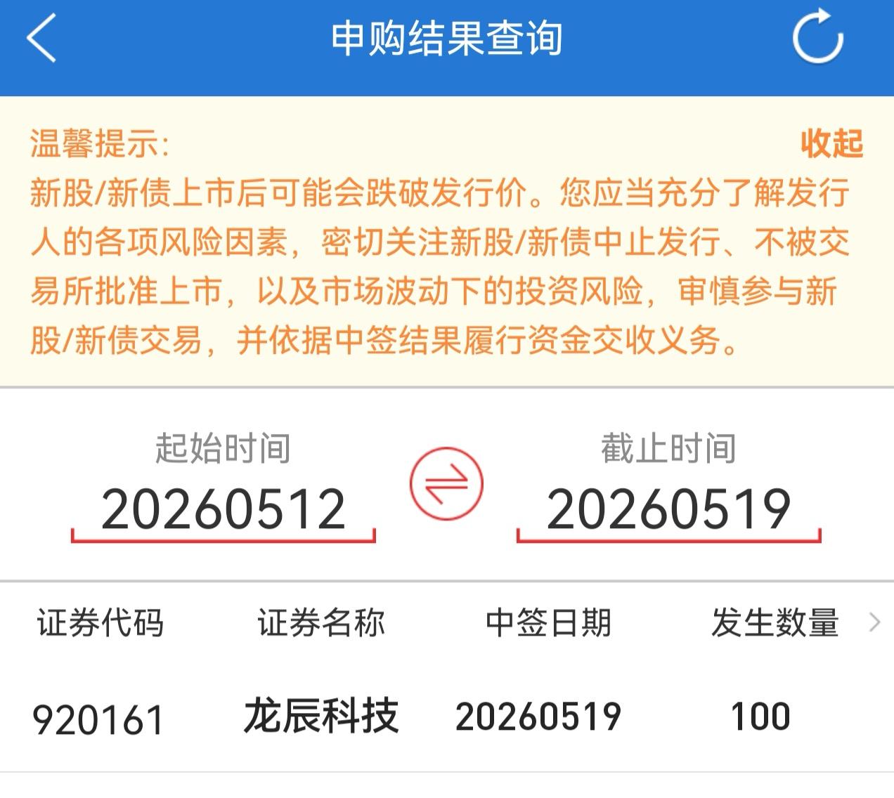 朋友们，今天北交所新股龙辰科技的中奖消息出来了，大家都什么情况呢？

我是没什么