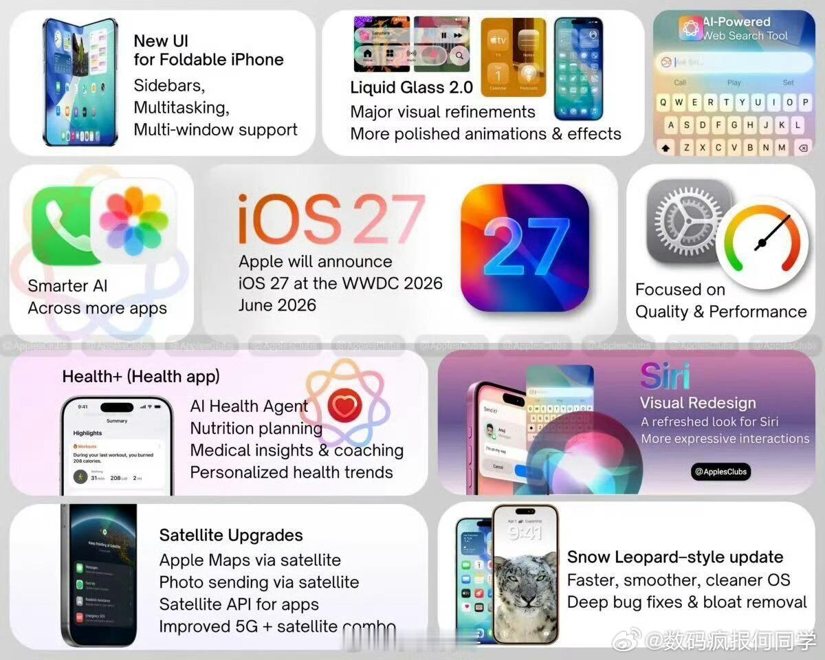iOS 27新特性里升级最大的应该是全新Siri，爆料可能带来独立应用，另外调用