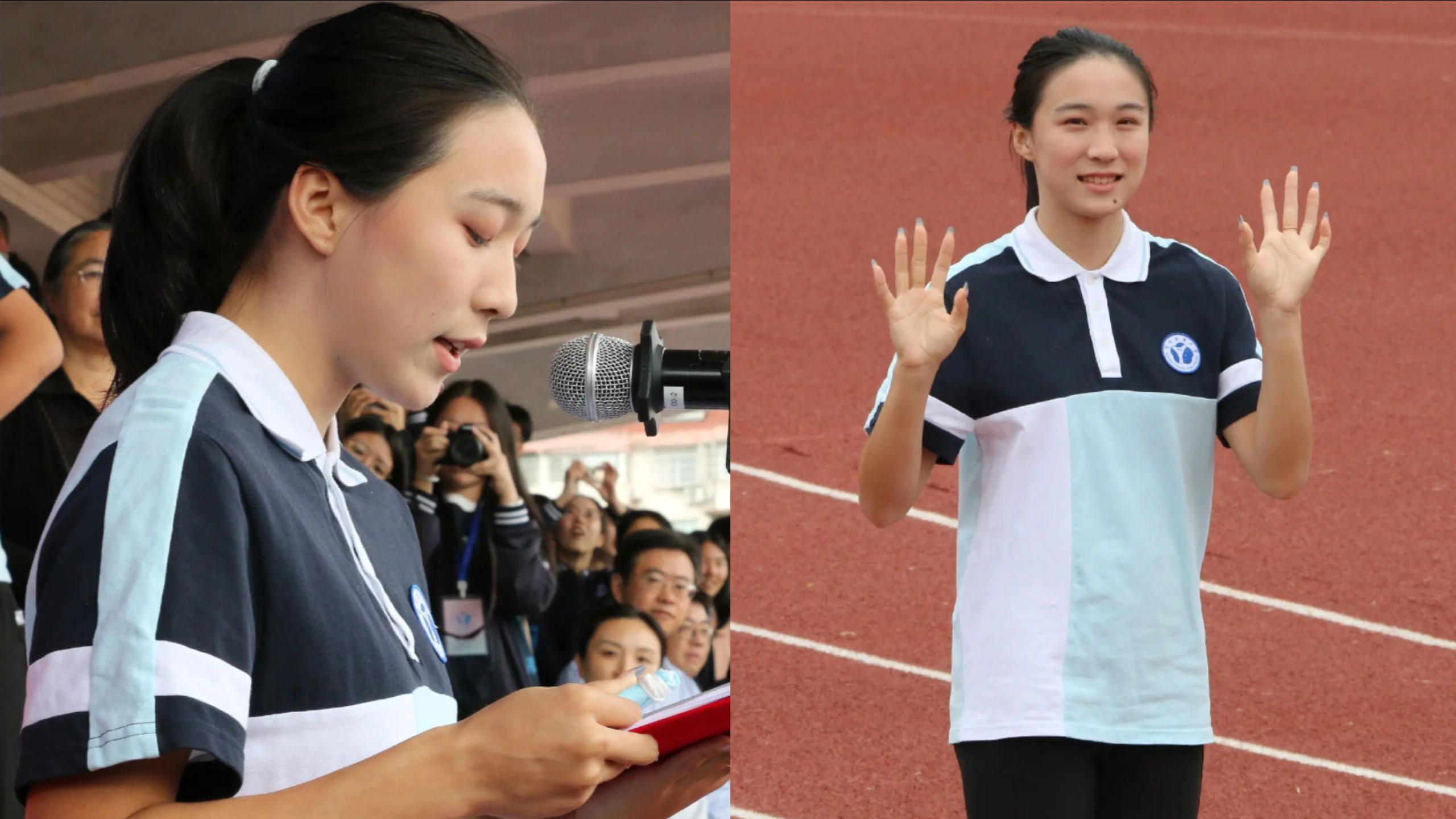 小孩姐名场面！陈妤颉重返母校校运会登台演讲，上演趣味人机赛跑