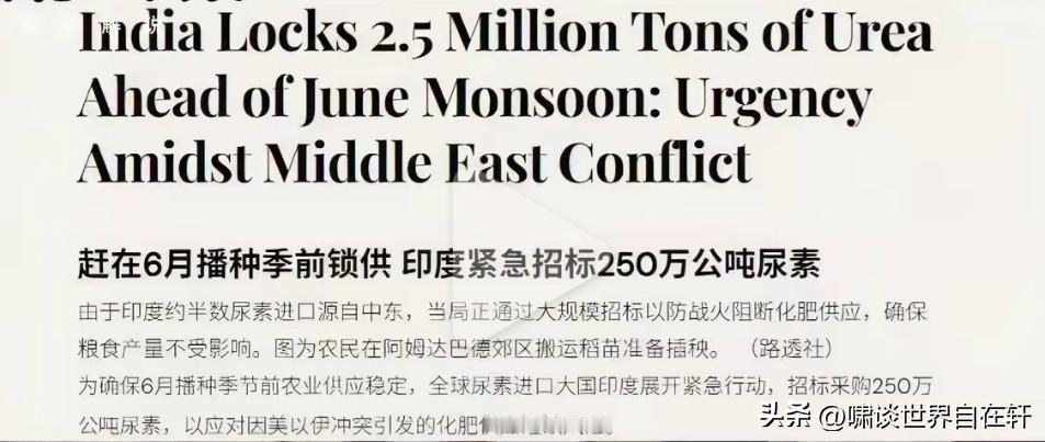 印度这次很硬核啊！
尿素告急！
印度开始求助了，
更是暗示中国能够伸出援手。
这