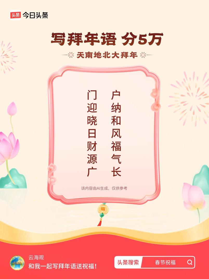 写拜年语送祝福新春拜年送祝福！我的祝福是：“门迎晓日财源广，户纳和风福气长”！快