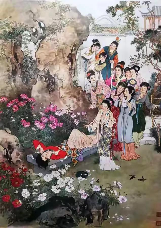 #刘旦宅画红楼梦,你最爱哪一幅?#《史湘云醉卧芍药茵》#精品年画分享# #绝美画