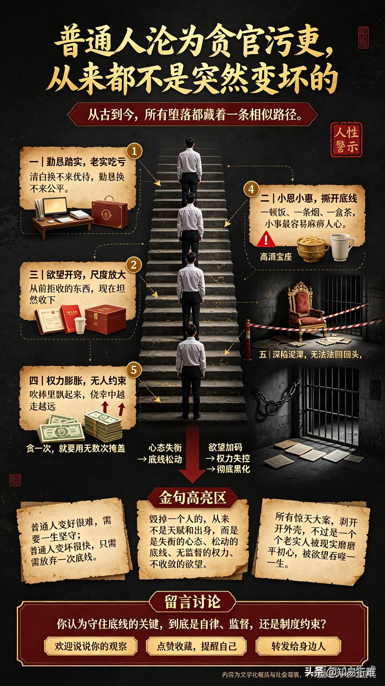 我古今中外无一例外！普通人沦为贪官污吏，从来都不是突然变坏的

很多人天真的以为