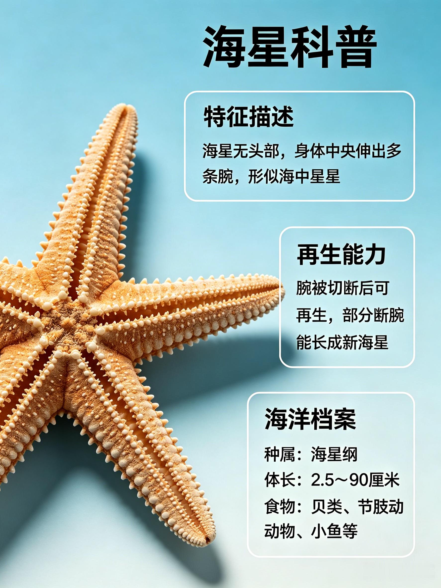海洋朋友圈 海星海洋档案种　属：海星纲体　长：2.5～90厘米食　物：贝类、节肢