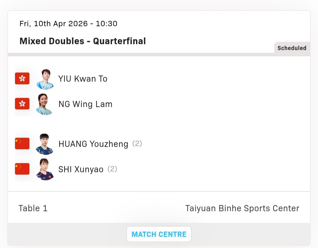 政在这里 🆚黄友政 📍WTT常规挑战赛太原站wtt常规挑战赛太原站2026 