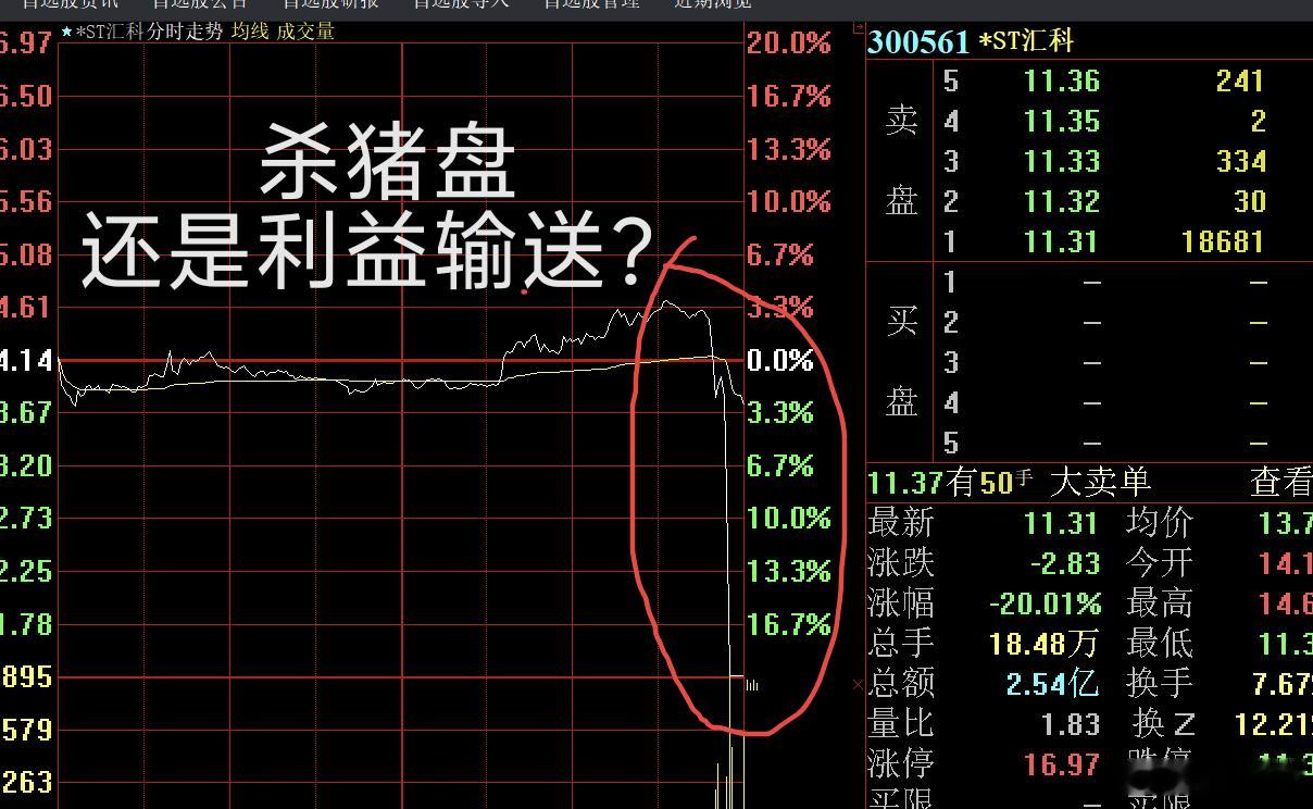 尾盘跳水23%，这种走势是杀猪盘还是利益输送？（不碰ST股票。） 