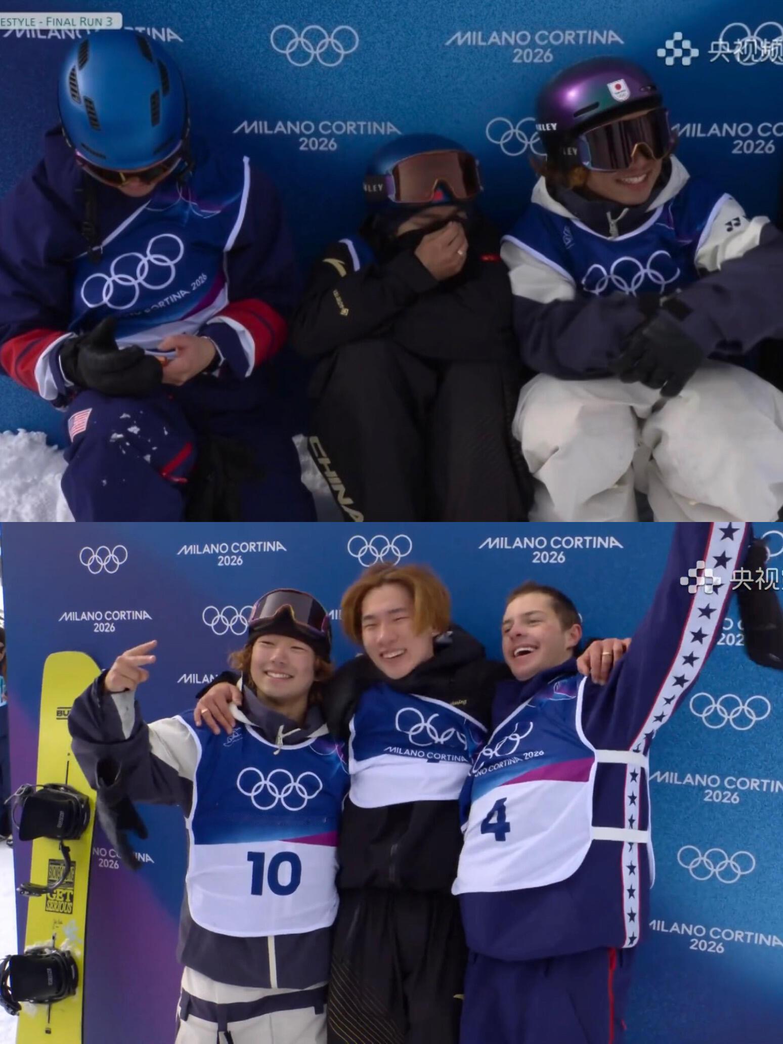 苏翊鸣中日美关系最好的一集听说这是中日美关系最好的一集三个人蹲在一起但这个美国人