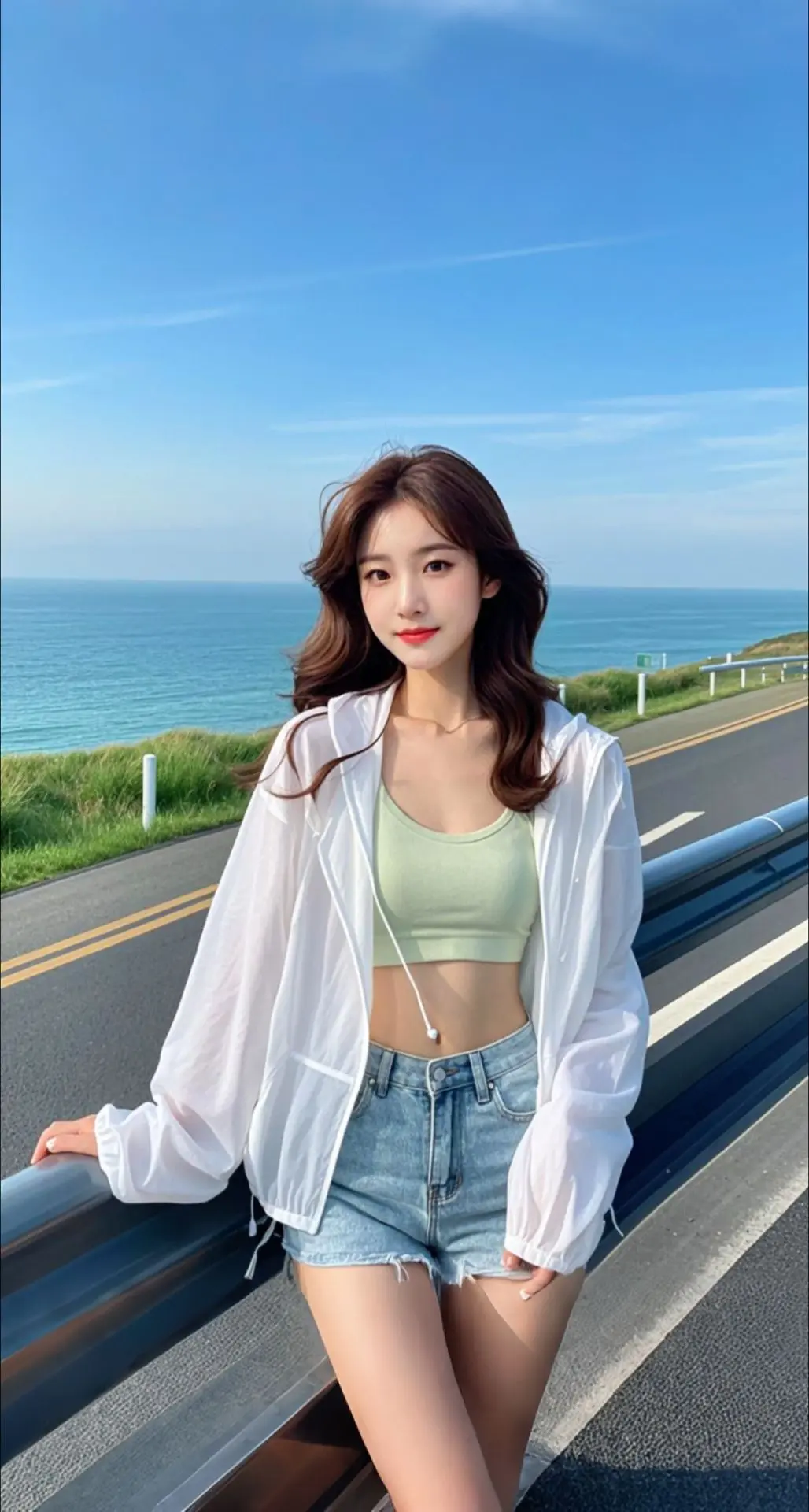AI扩图 AI滨海沐光少女