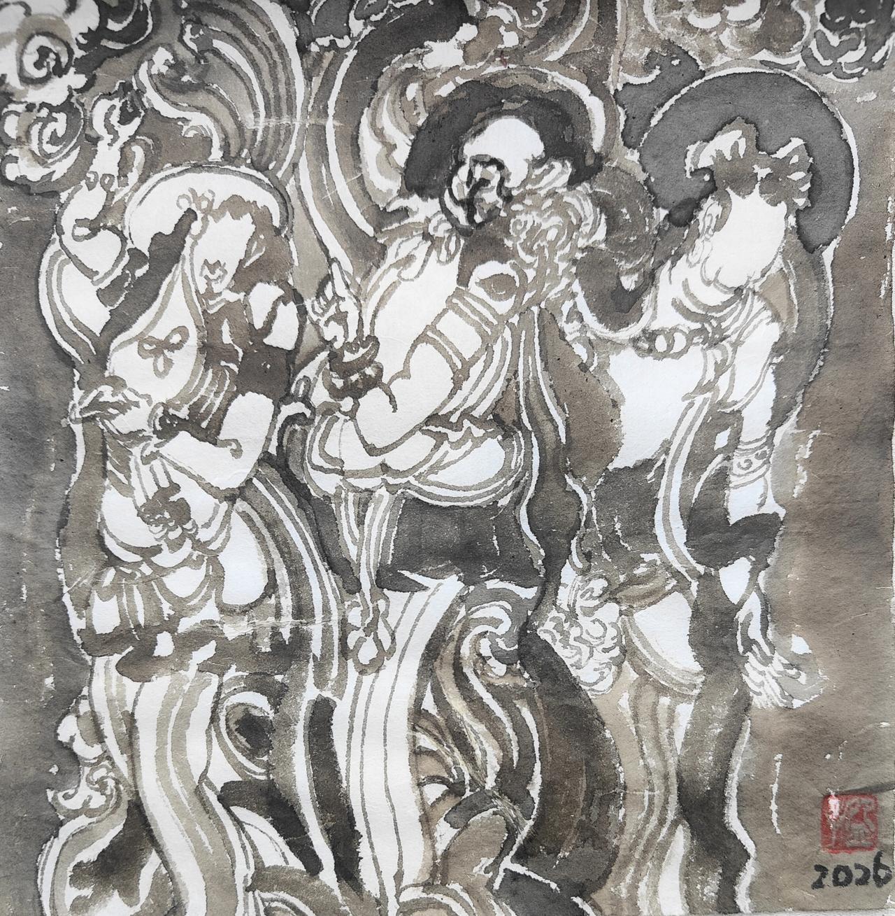 碗子的潜意识水墨《心游系列.神仙们》