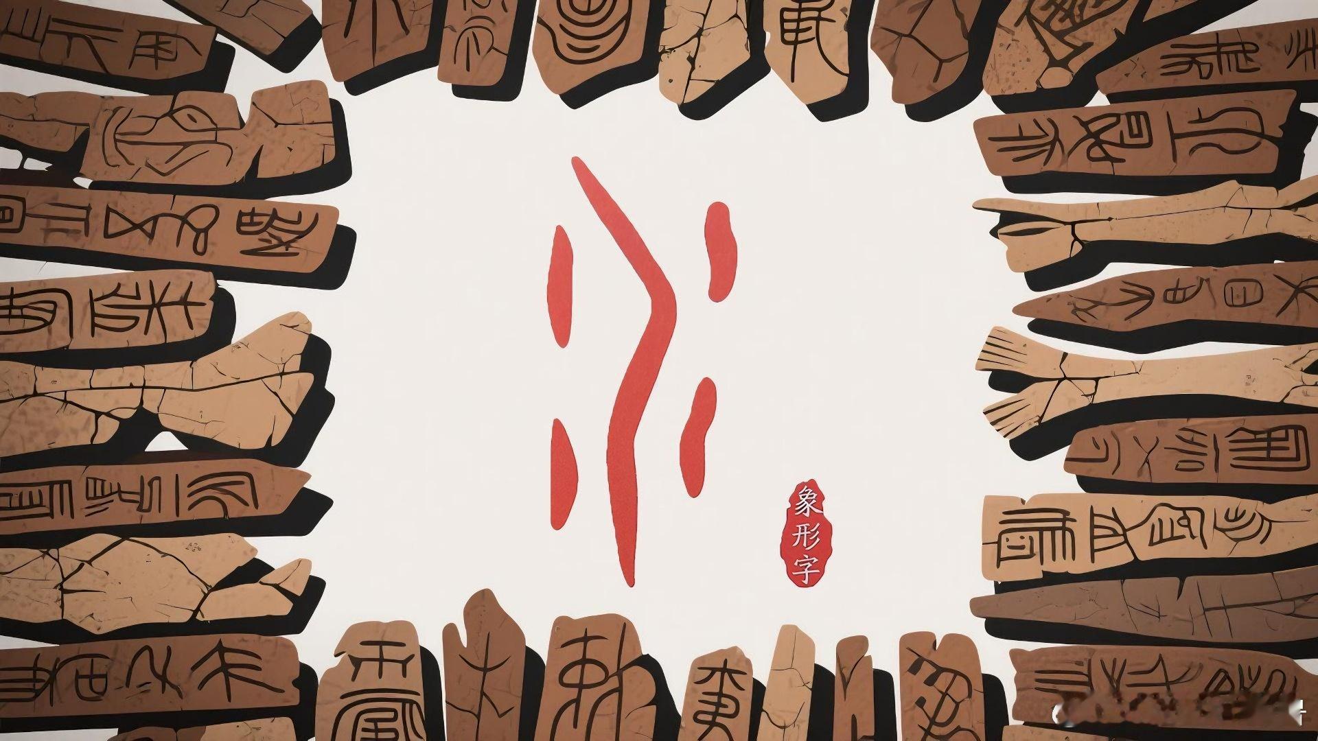 文化中国行 甲骨文的“水”字四个点中间有一条曲线，表示弯弯曲曲的水流之形，指江河