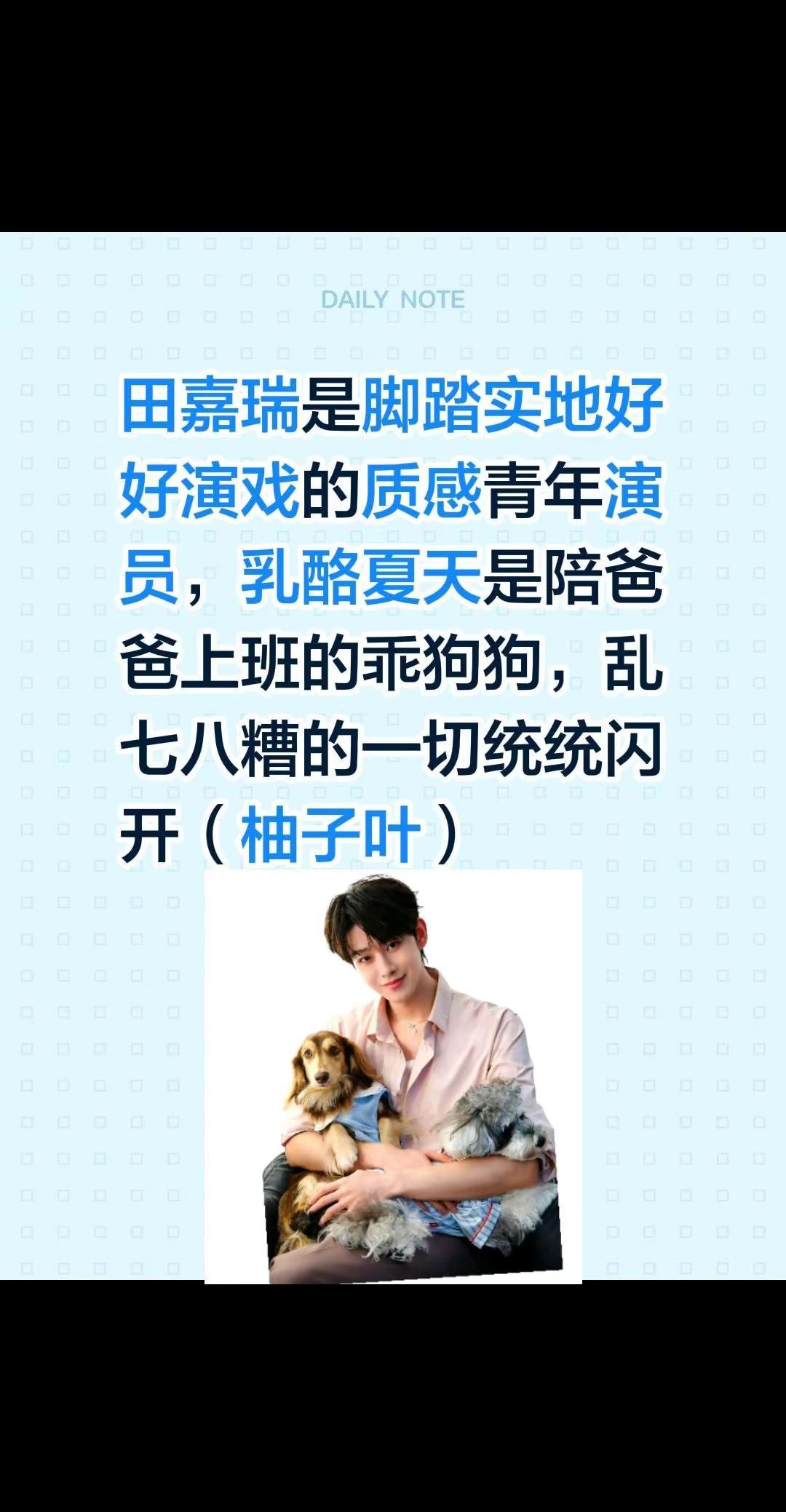 田嘉瑞。田嘉瑞是脚踏实地好好演戏的质感青年演员，乳酪夏天是陪爸爸上班的乖狗狗，乱