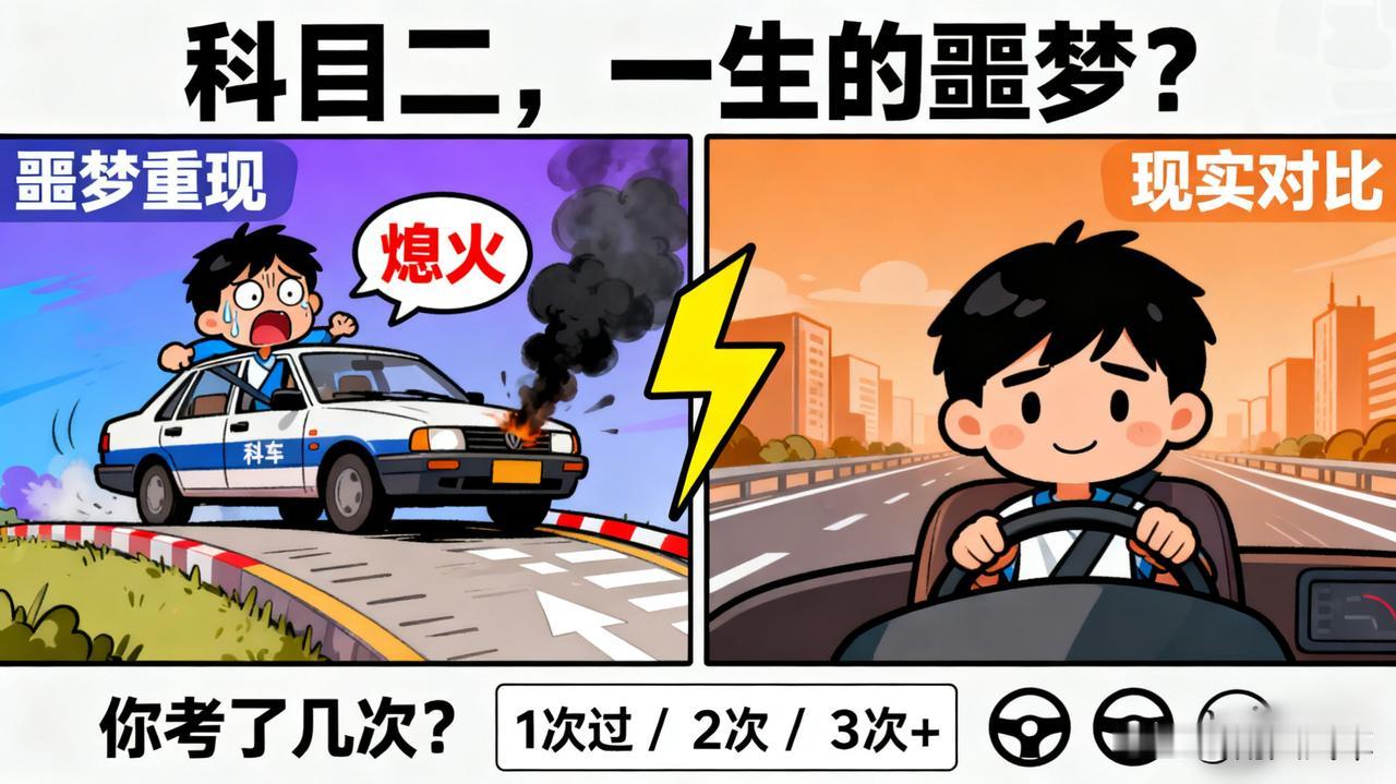 科目二，一生的噩梦
   
拿到驾照五年了，至今还会梦见在考科目二，坡道起步死活