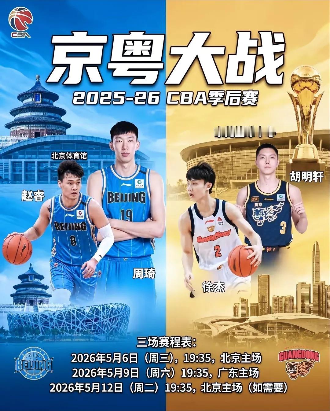 季后赛八进四，广东VS北京，还是三局两胜制，胜算几何？
打完广州，休整一天，陈海