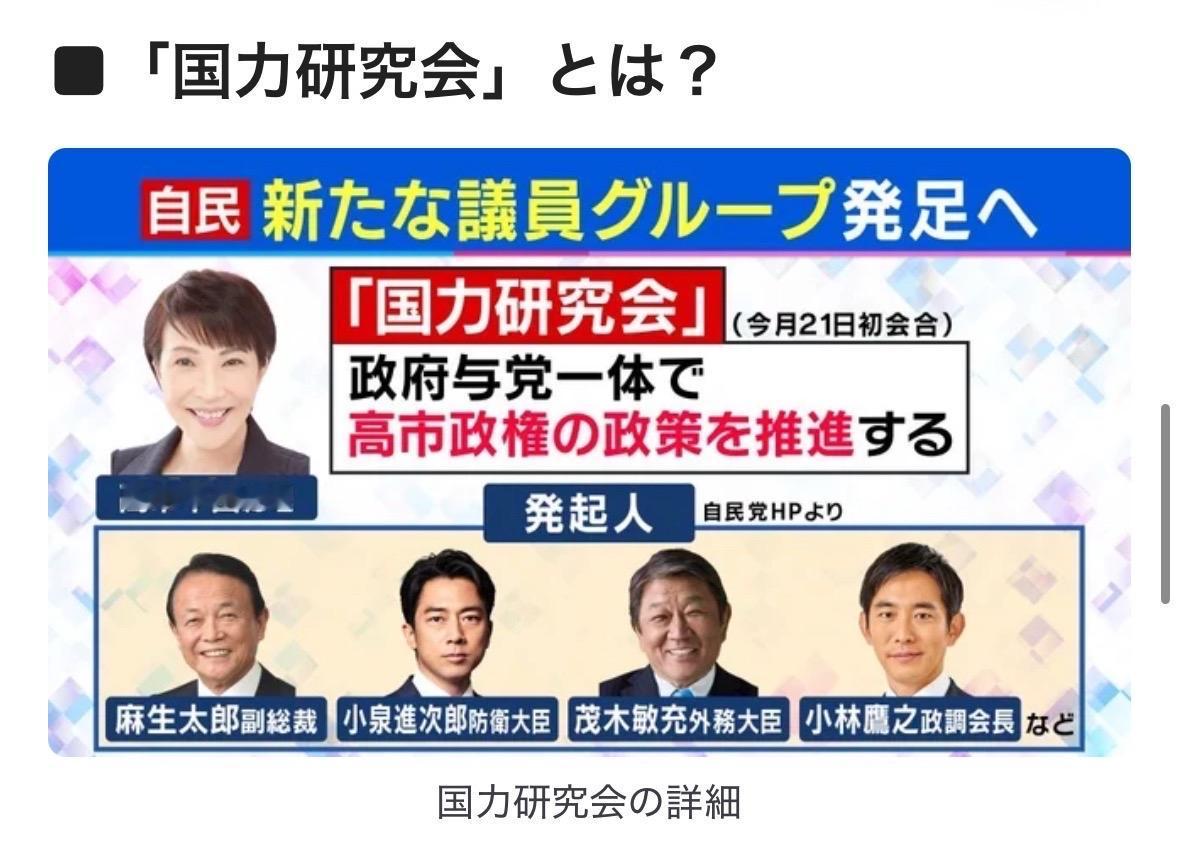 自民党内将成立一个新的议员团体——“国力研究会”。
发起人阵容可谓相当豪华，包括