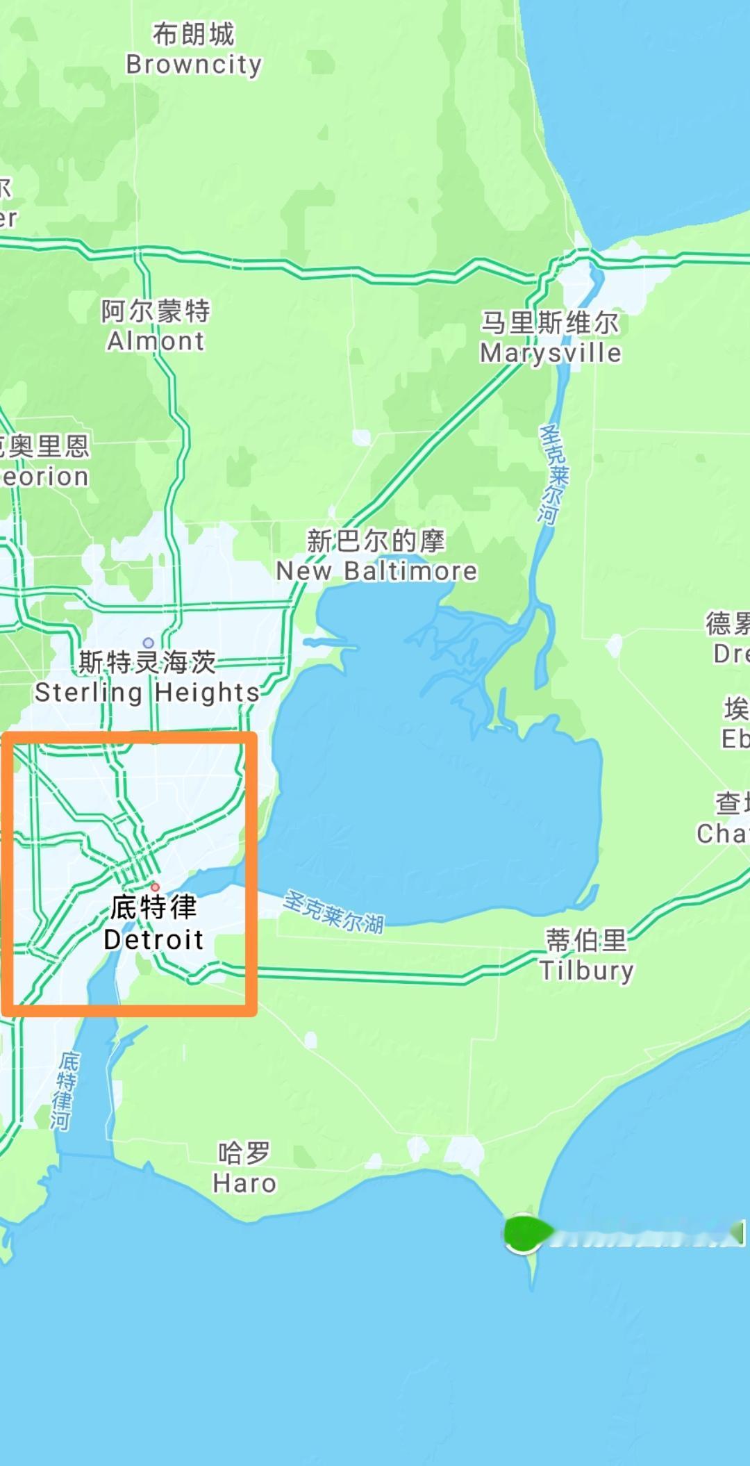 美国城市底特律位置那么好，位于五大湖边上，从北往南依次是：休伦湖—圣克莱尔河—圣