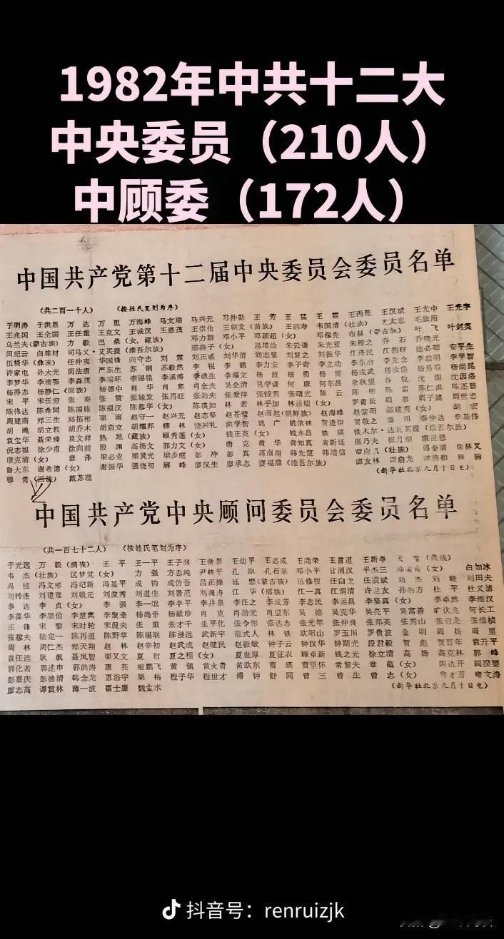 我们党还有个顾问委员会？知道的人不多吧。1982年的老报纸，不但公布了中央委员名