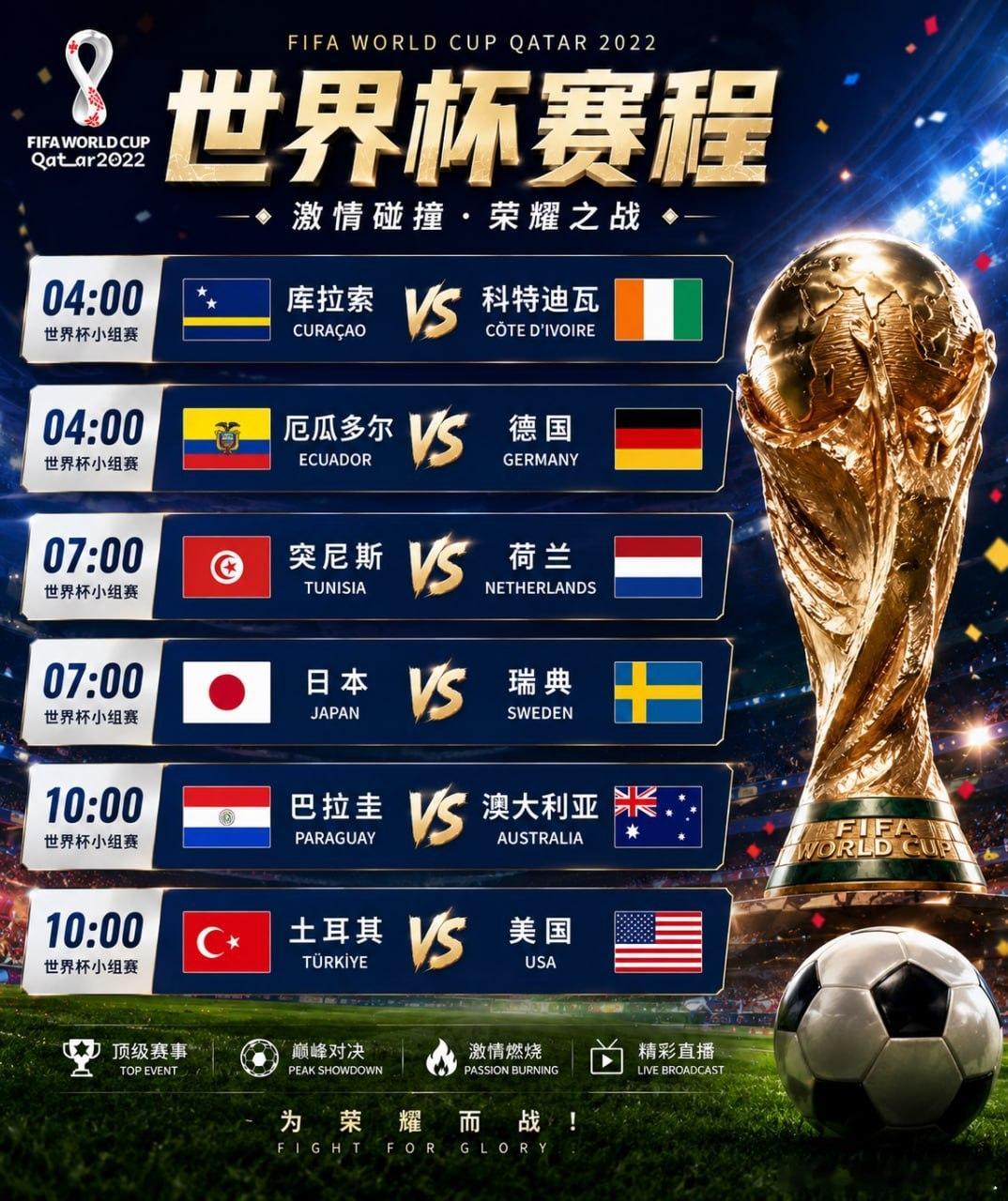 🔥 世界杯迎来超级比赛日！⏰ 04:00🇨🇼 库拉索vs科特迪瓦  🇨?