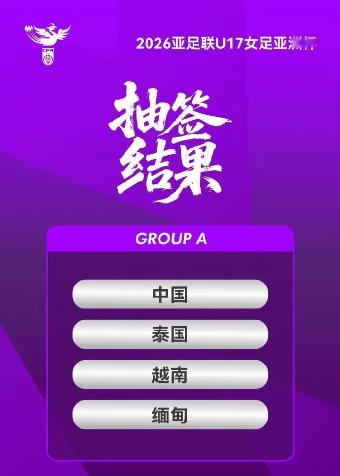 中国U17女足上上签，U17女足亚洲杯抽签结果出炉，中国女足在A组：中国、泰国、