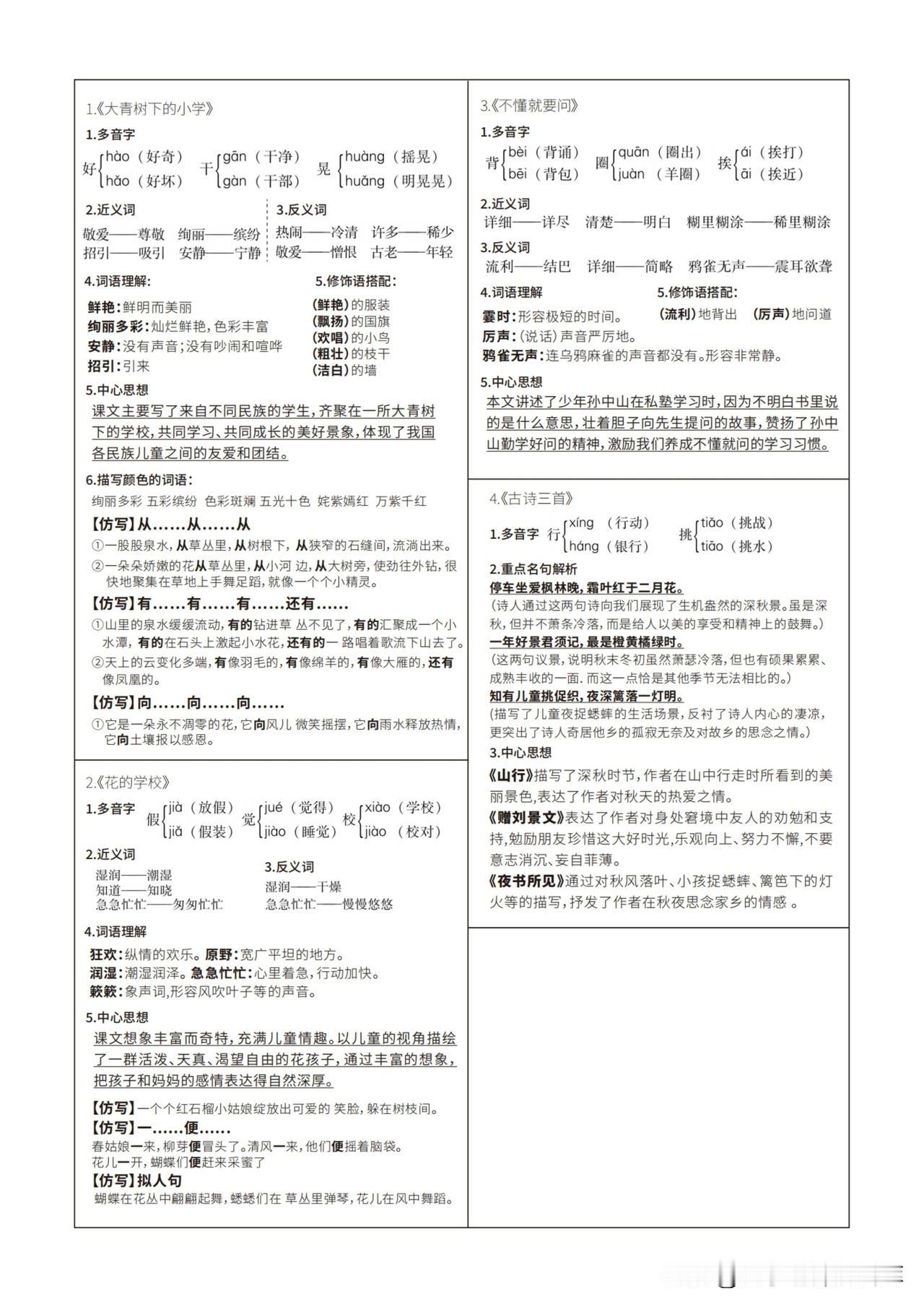 课课贴-三年级上册每课重点书贴【每课生字组词认读】剪下贴在每课空白处_