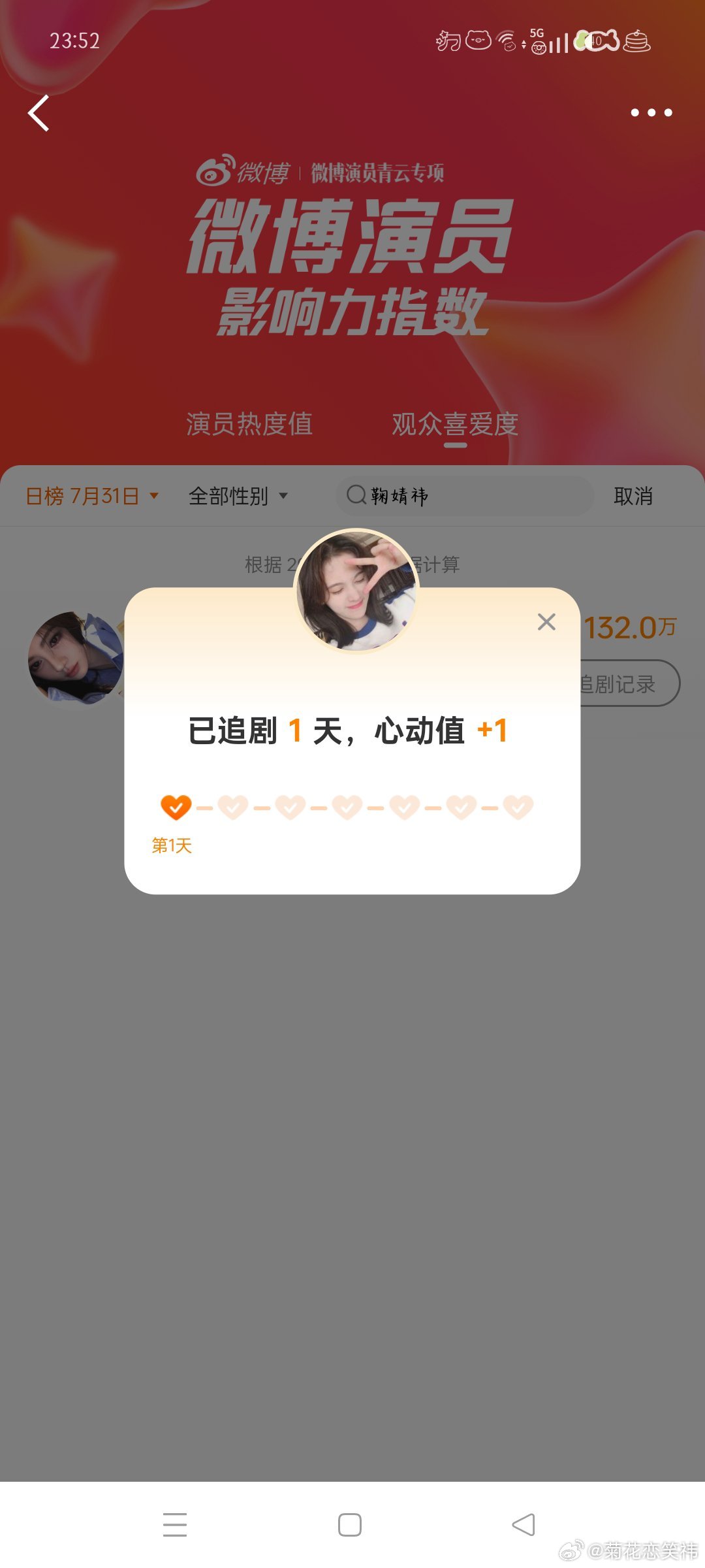 微博演员影响力指数姜黎非心动Day36 