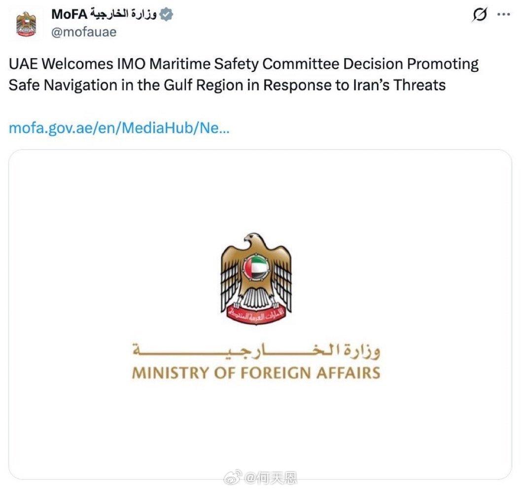 突发新闻：阿联酋呼叫国际海事组织海事安全委员会为海湾地区安全航行提供支持，以应对