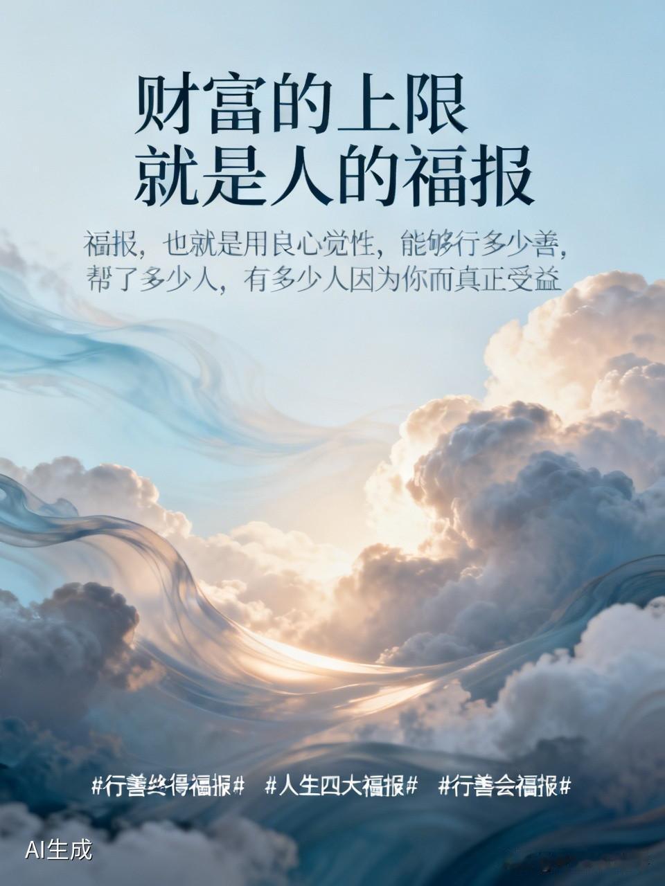 财富的上限就是人的福报。
​福报，也就是用良心觉性，能够行多少善，帮了多少人，有