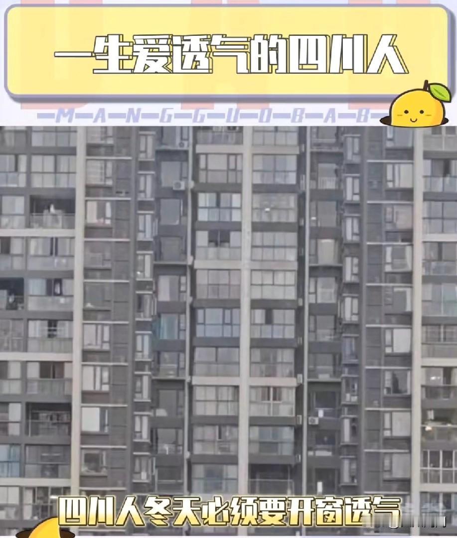 我一个北方朋友说，她没来成都之前看到网络上说四川人大冬天都要开窗通风，她以为是段