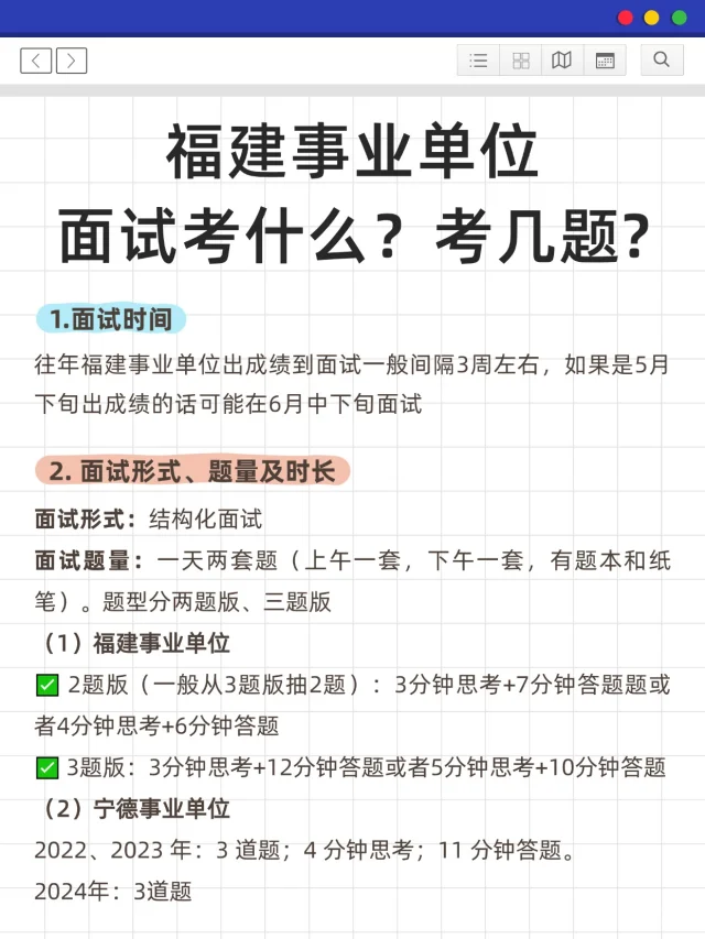 511福建事业单位面试题型，考几题？