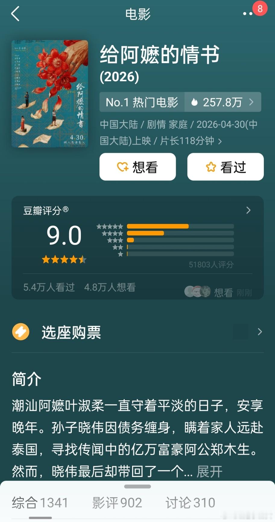 给阿嬷的情书分好高！素人演员也可以出奇迹！ 