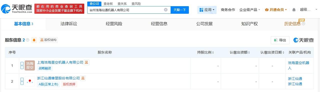 浙江仙通等在台州成立机器人公司注册资本2000万
天眼查工商信息显示，近日，台州