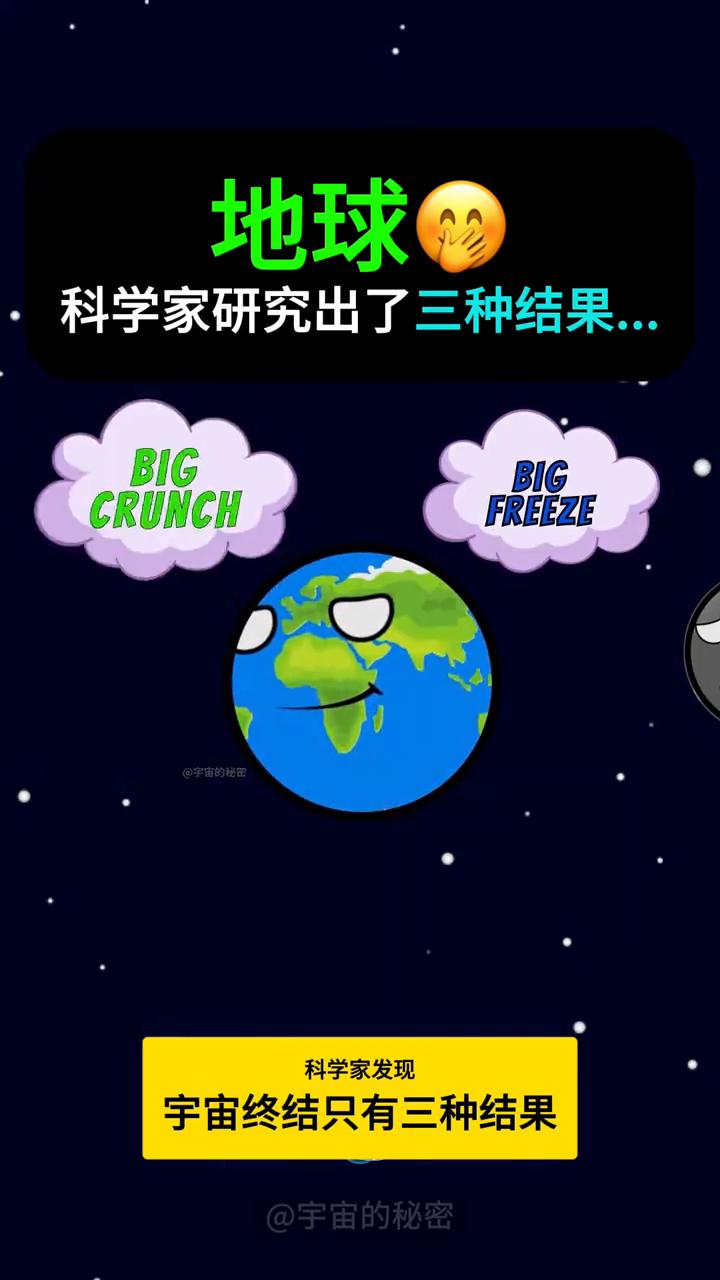 伙伴们，宇宙的最终结局是什么啊？
宇宙的秘密。
科学家发现宇宙终结只有三种结果：