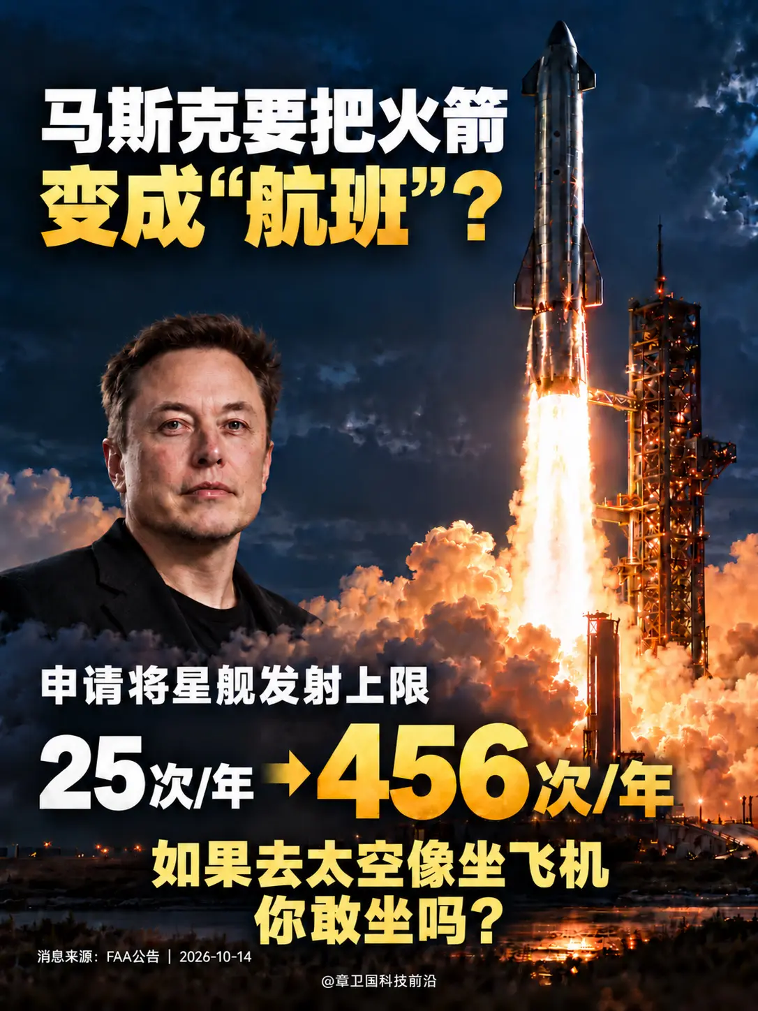 马斯克要把火箭变成“航班”？汽车飞起来还不够，马斯克又想让火箭像航班一...