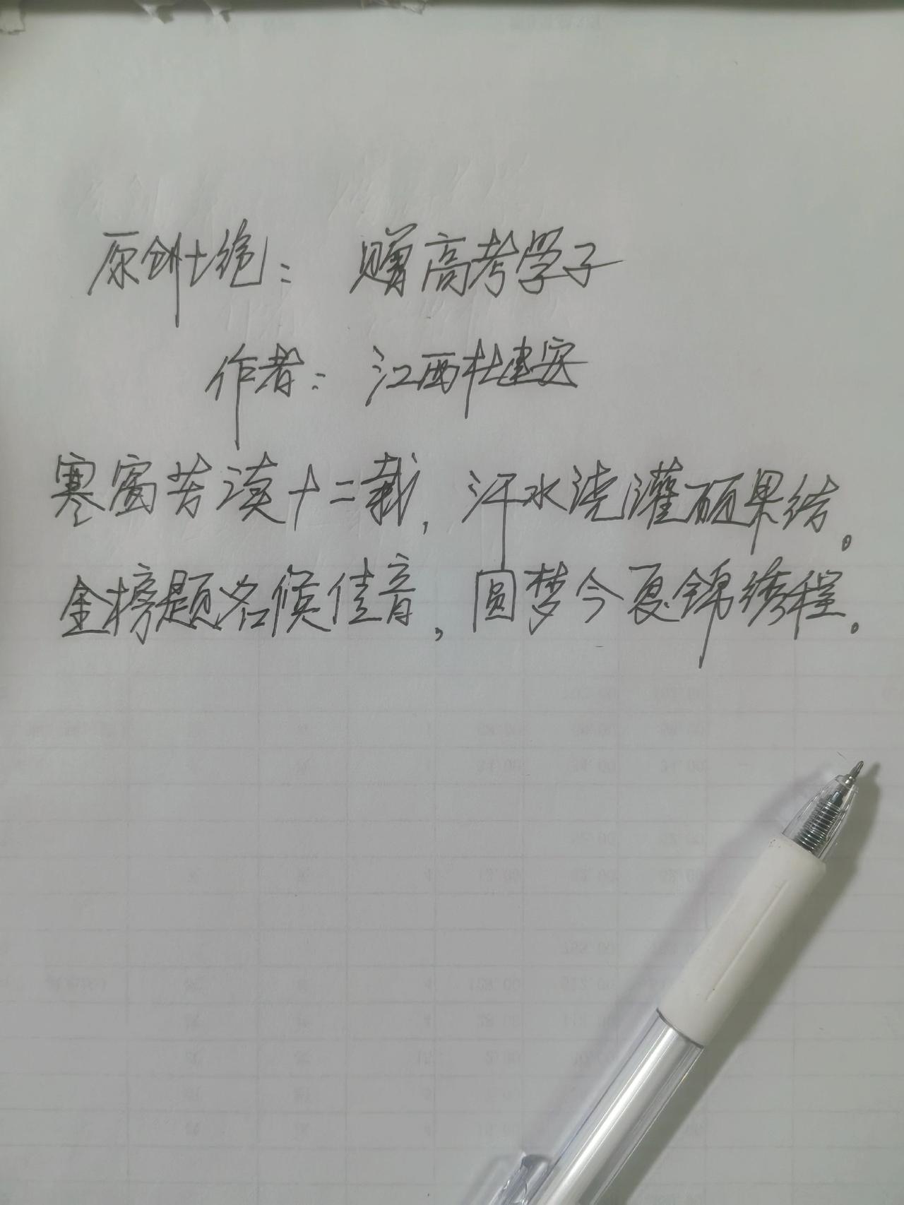 今借抖音平台发表发布我江西杜建安为2026年高考学子们创作的一首原创七绝如下：