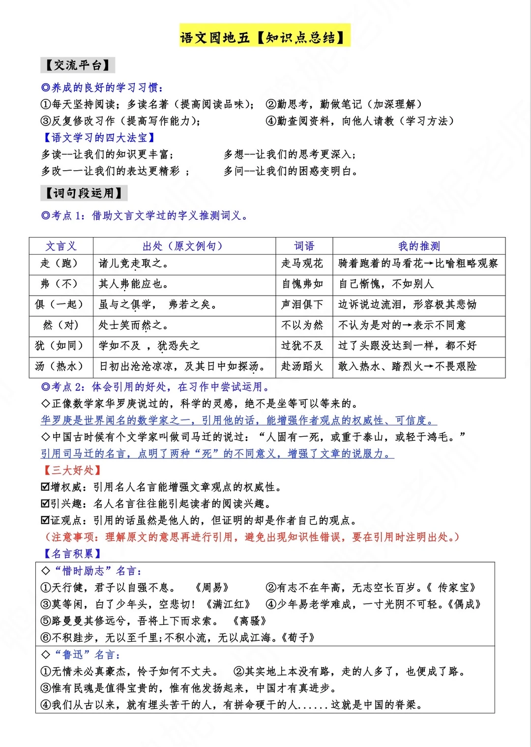 六下语文【语文园地五】考点总结➕专项小练