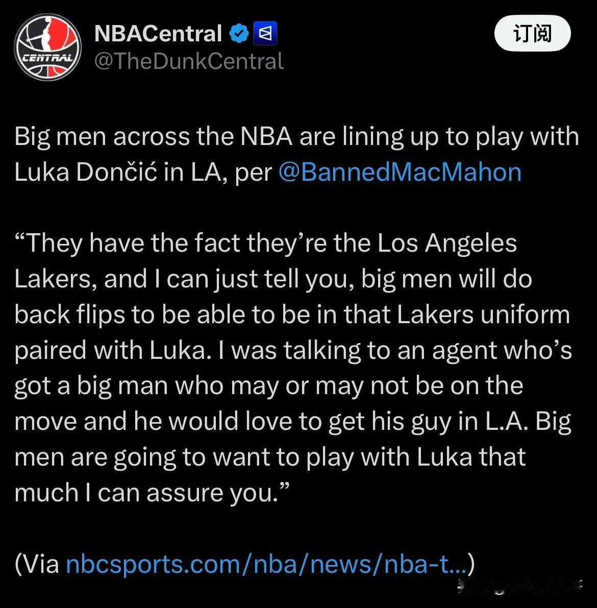 湖人的金字招牌！！！NBA所有的内线球员都想去湖人和东契奇搭档！

根据记者Ti