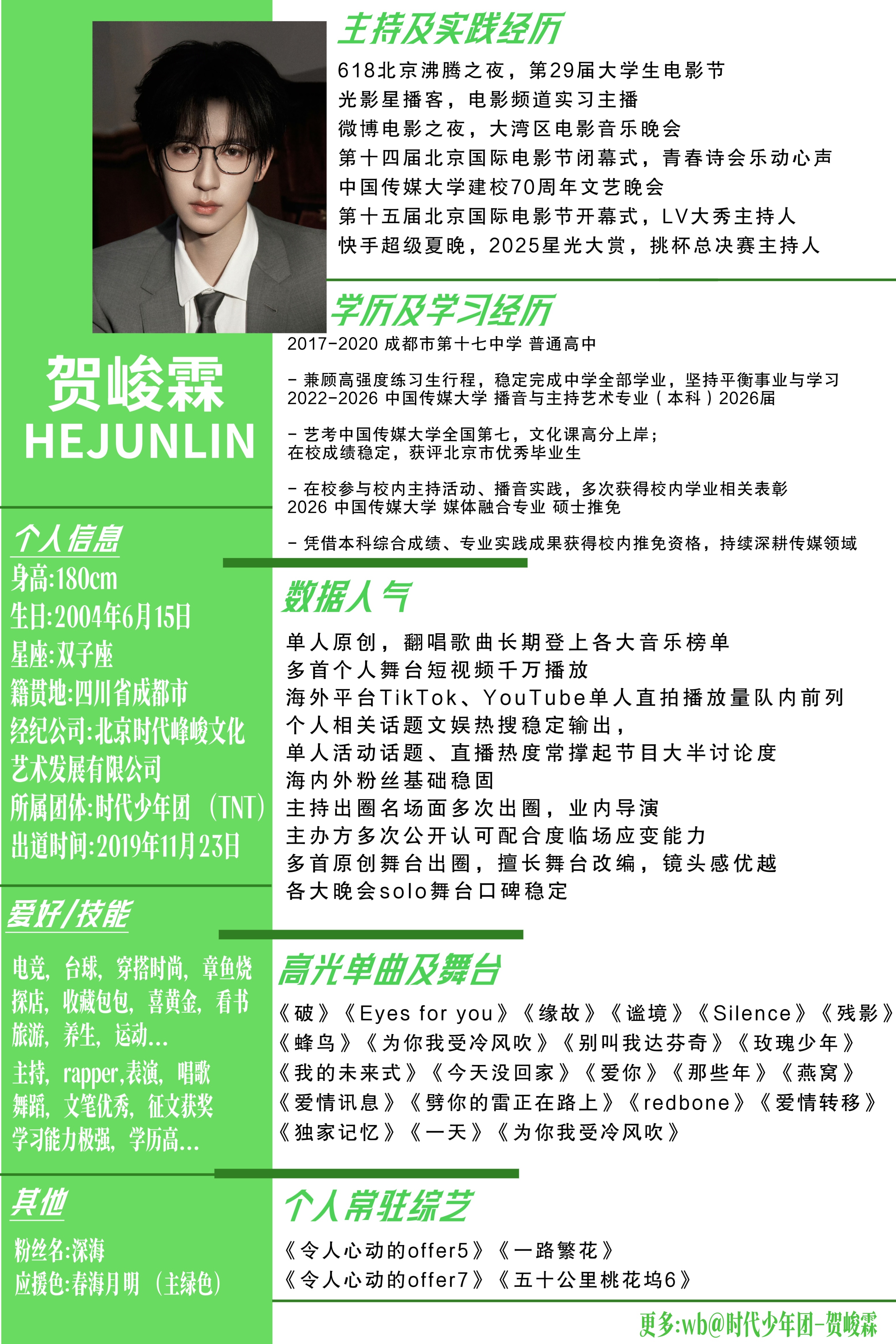 捡到一份贺峻霖的简历   专栏 · 宣传图产出 贺峻霖像收购时代峰峻的