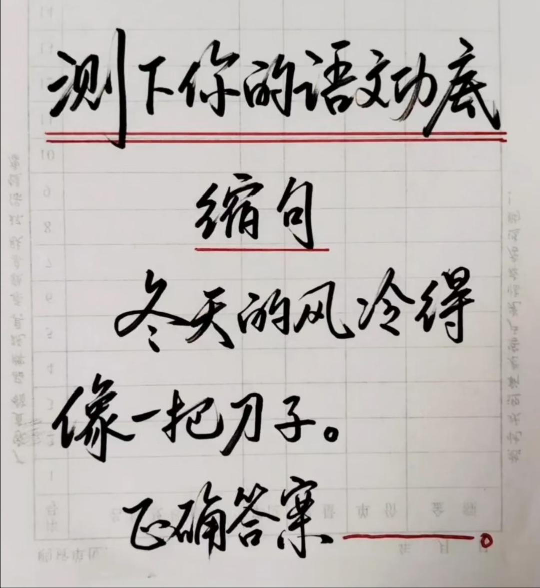 测下你的语文功底，易错缩句题：“冬天的风冷得像一把刀子。”正确答案是什么？请写下