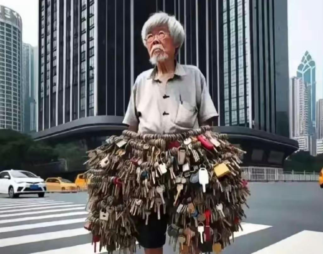 这位大爷应该是从事修理锁配钥匙的工作。