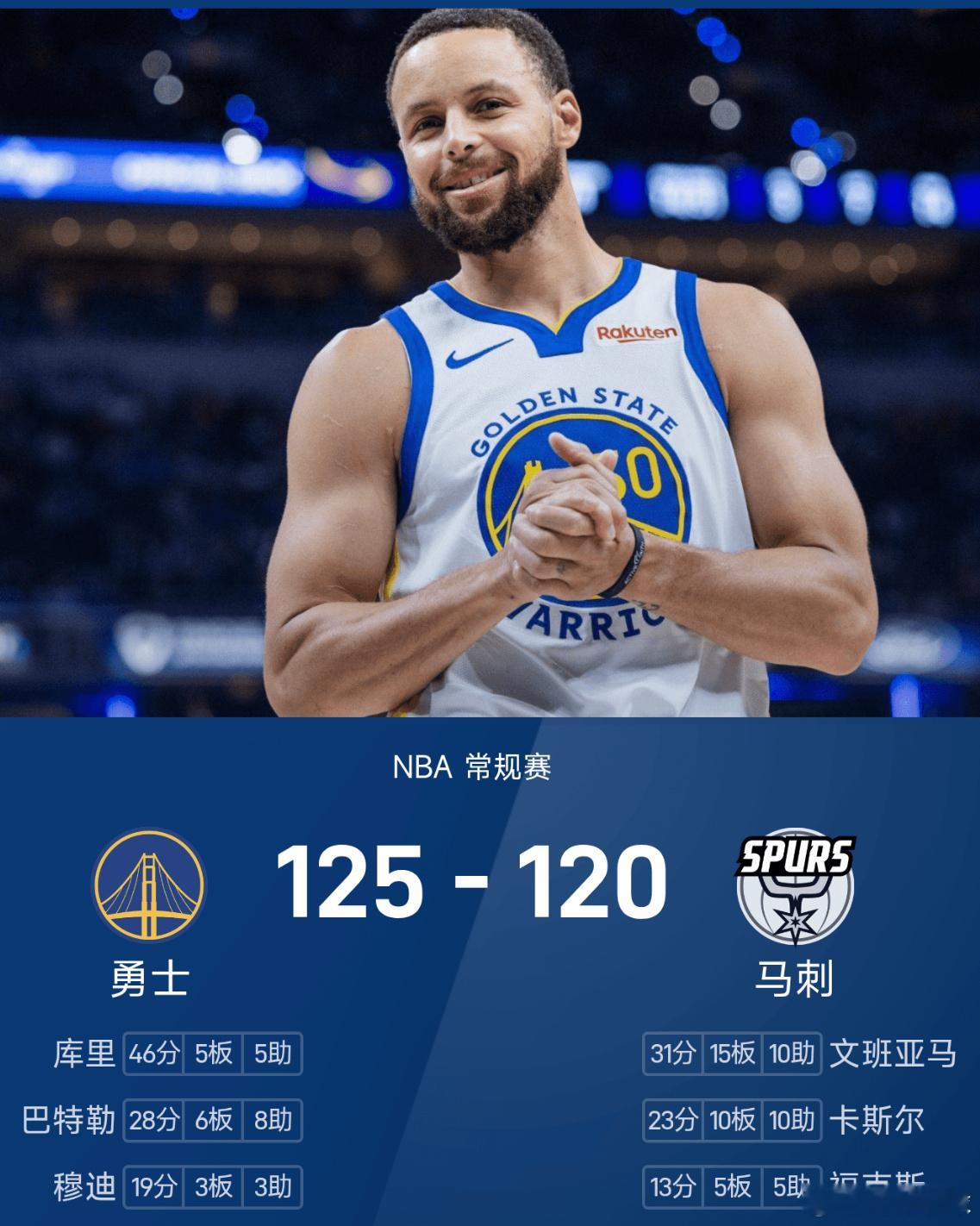 11月13日讯 25/26赛季NBA 常规赛，马刺对阵勇士。双方全场战罢，马刺1