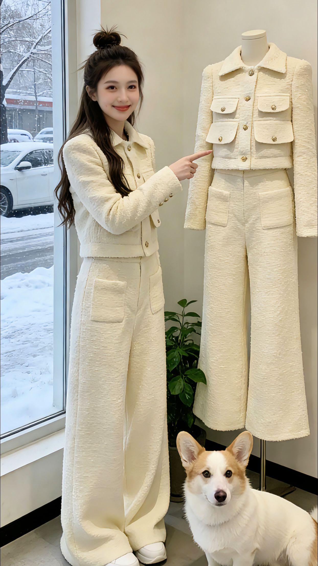 Danny周末和闺蜜逛完街躲进咖啡店取暖，身上这套小香风套装刚坐下就被邻桌姐妹追