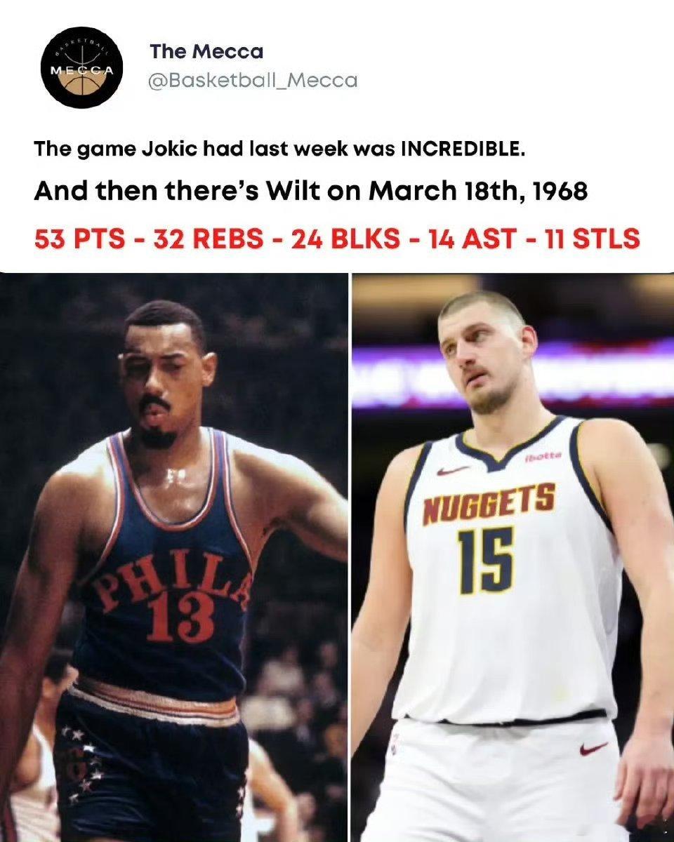 约基奇这个赛季同时包揽了篮板王和助攻王，这是1967-68赛季张伯伦之后的第一次