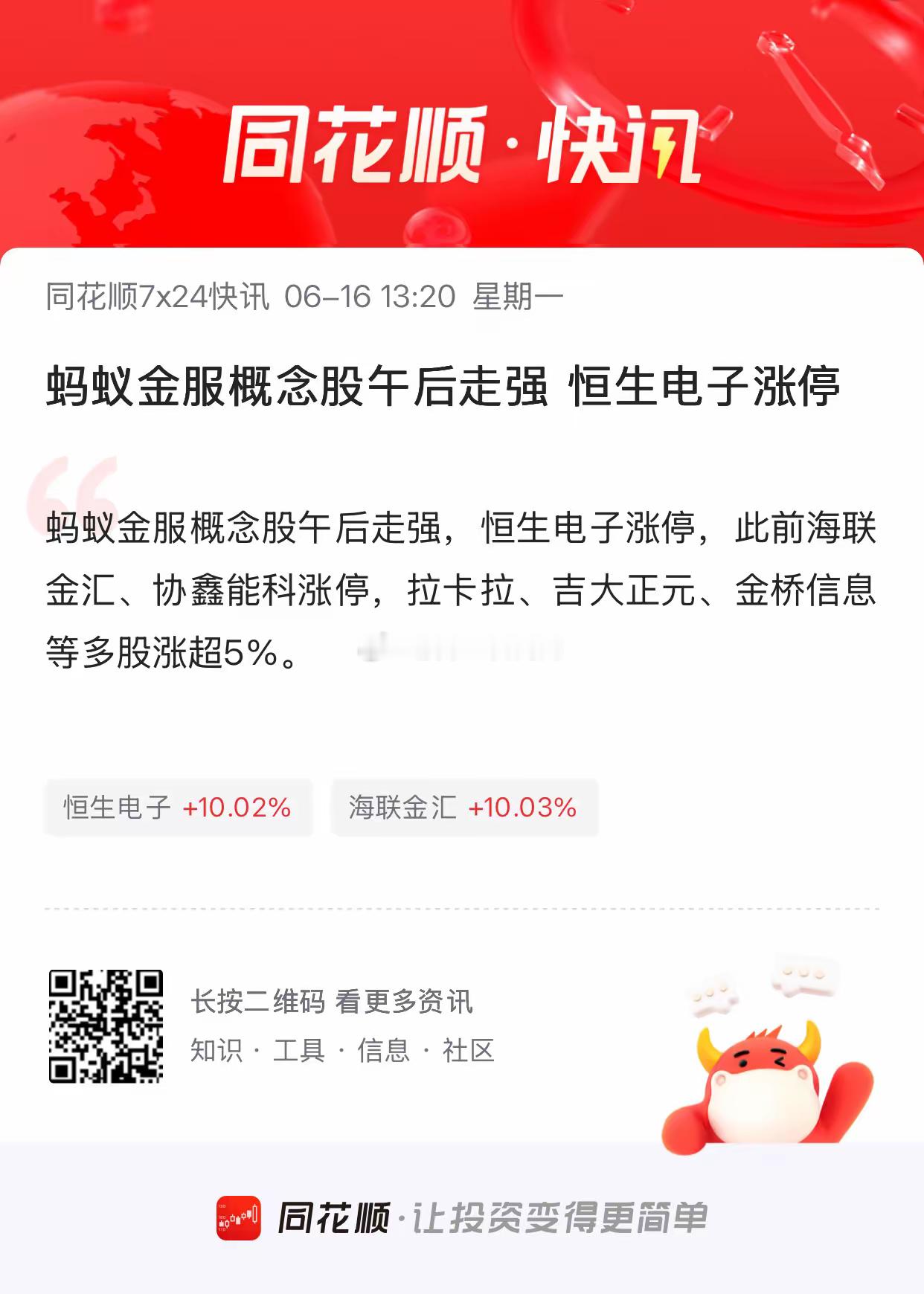 【蚂蚁金服概念又来了，这波是真回暖还是情绪打板？】今天下午，“蚂蚁金服概念股”突