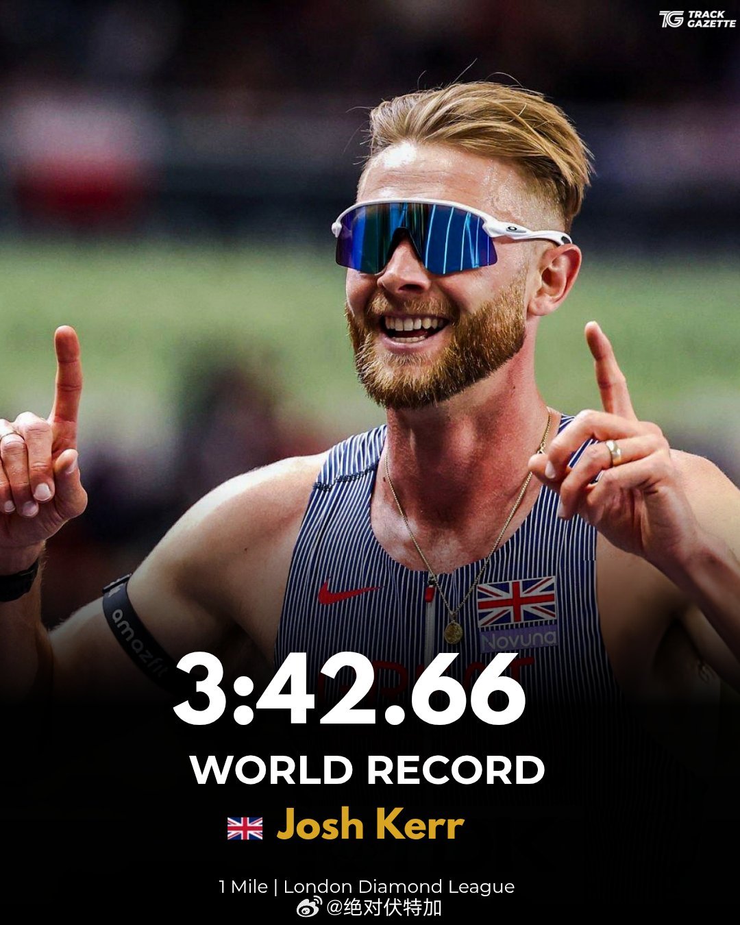 Josh Kerr 科尔以3:42.66在世界田联钻石联赛伦敦站打破1英里世界纪
