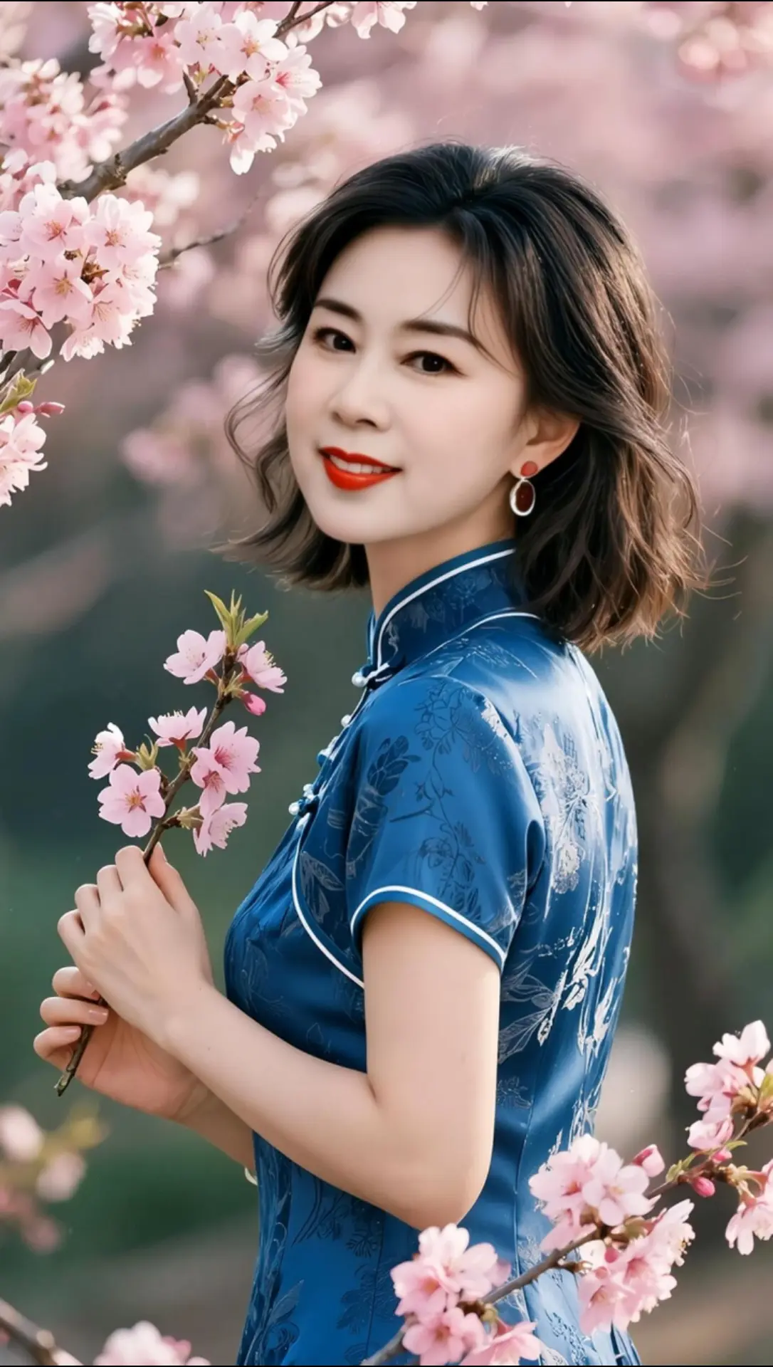 AI蓝衫桃花照 随变ai随便玩