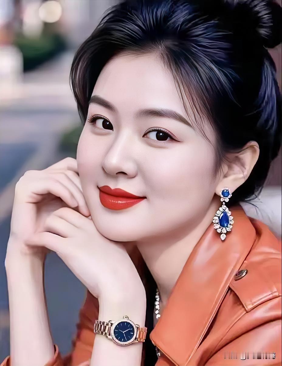 优雅红唇，复古风穿搭，时尚腕表点缀，尽显都市女性魅力。